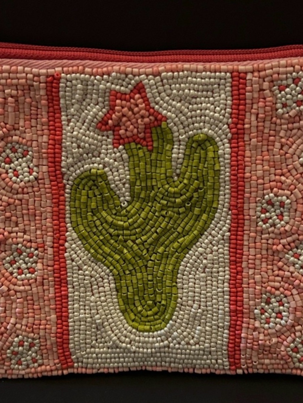 Beaded Cactus Coin Purse - Pink and Green NEW